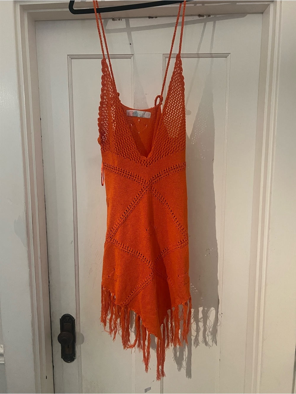 Free People Bright Orange Crochet Fringe Slip Viola